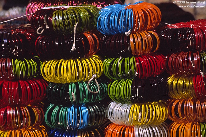 Colorful plastic bangles on street stall, Udaipur
