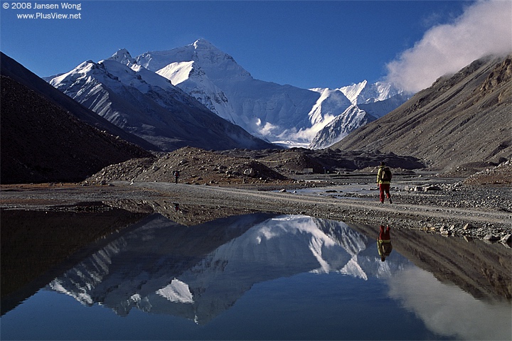 Backpackers Trekking to Mt. Everest Base Camp, Tibet