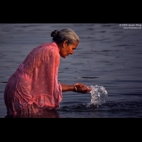 A woman bathing in the Ganges, Varanasi