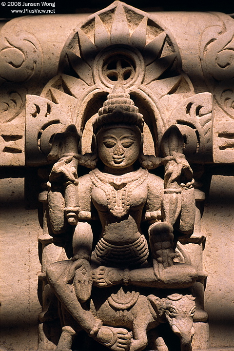 Detail of carved stone column in Jain temple, Jaisalmer
