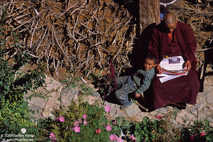 Kid & monk in Samye Monastery